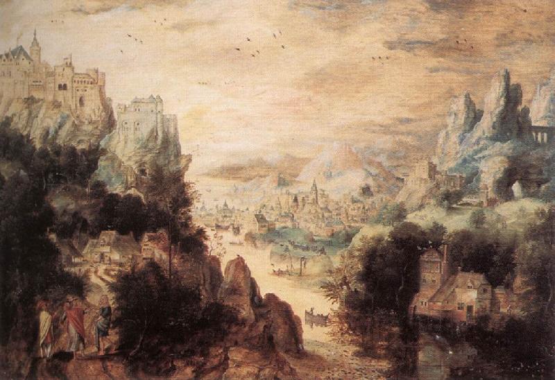 BLES, Herri met de Landscape with Christ and the Men of Emmaus fdg oil painting picture